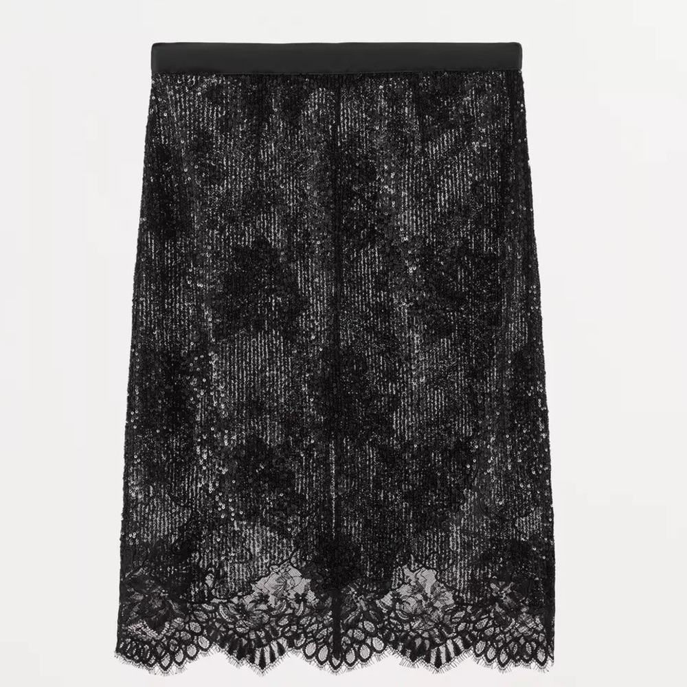 ZARA SEQUIN LACE COMBINATION SKIRT - Picture 3 of 7